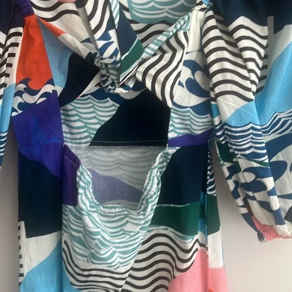 Oliphant Dress Puffed Sleeve Cutout Bow Cotton Abstract Mini Size Small - Picture 9 of 12